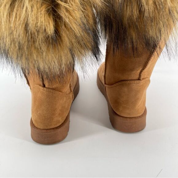 Bamboo Women’s Brown Round Toe Vegan Suede Faux Fur Tall Platform Boots Size 8 - Picture 7 of 17